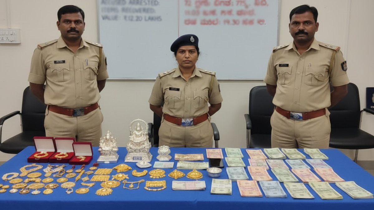 ಬೆಂಗಳೂರಿನಲ್ಲಿ ಹಗಲು ದರೋಡೆ!! ಬಂಗಾರ ಬೆಳ್ಳಿ ಸೇರಿ 19.30 ಲಕ್ಷ   ರೂ. ಕನ್ನ ಹಾಕಿದ್ದವನ ಬಂಧನ!