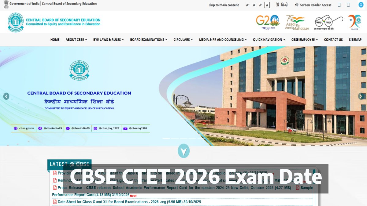 CBSE Confirms CTET 2026 Exam Date: The Central Teacher Eligibility Test to be Held on This DATE