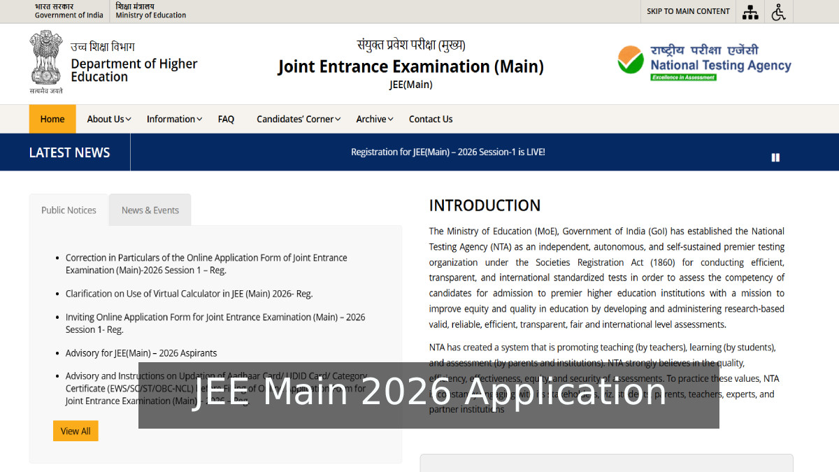 JEE Main 2026 Application Ends Nov 27: Full Schedule for Jan 21-30 Exam