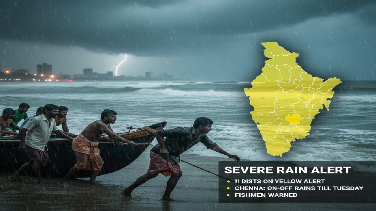 Tamil Nadu Rain Alert: 11 Districts on Yellow Warning; Chennai to Face Intermittent Showers Until Tuesday