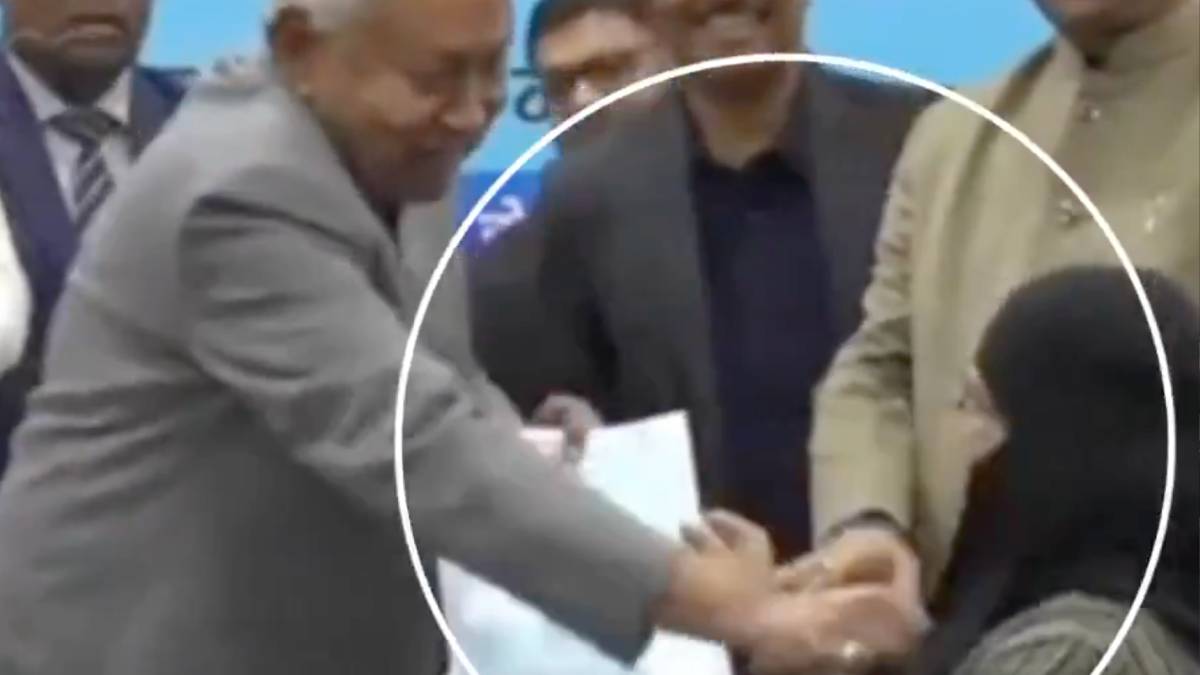 Nitish Kumar Sparks Controversy After Lifting Woman’s Veil at Patna Event