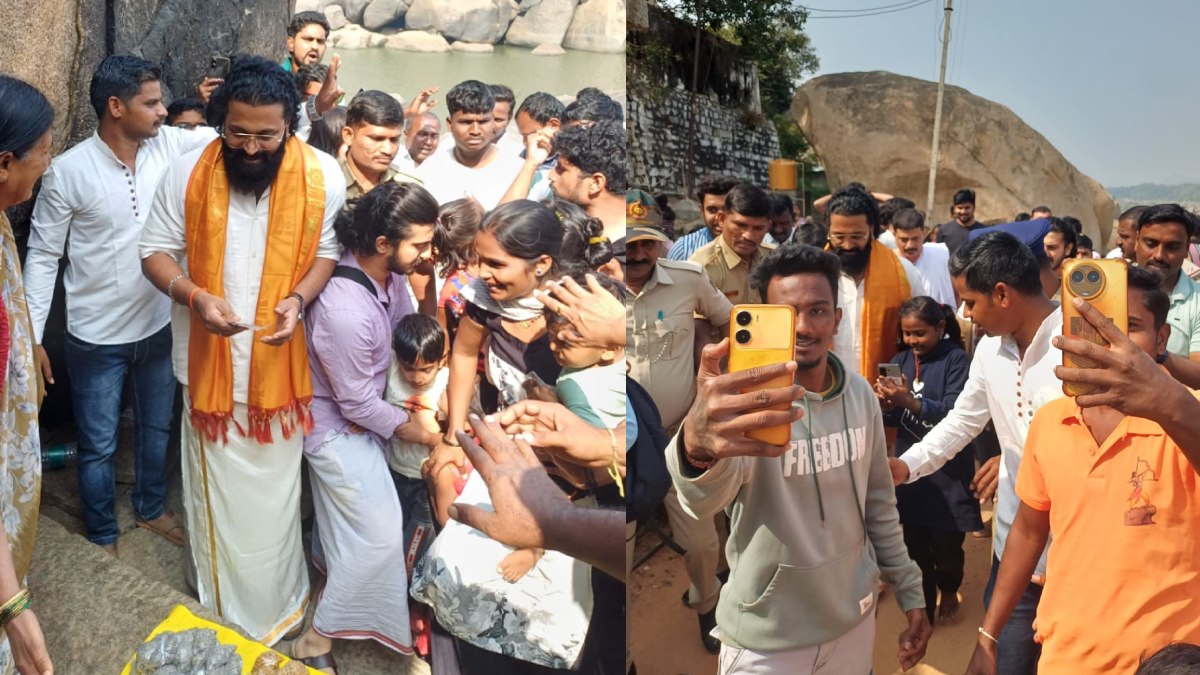 Kantara Star Rishab Shetty Visits Historical Hampi; Fans Mob ‘Divine Star’ for Selfies at Yantrodharaka Temple