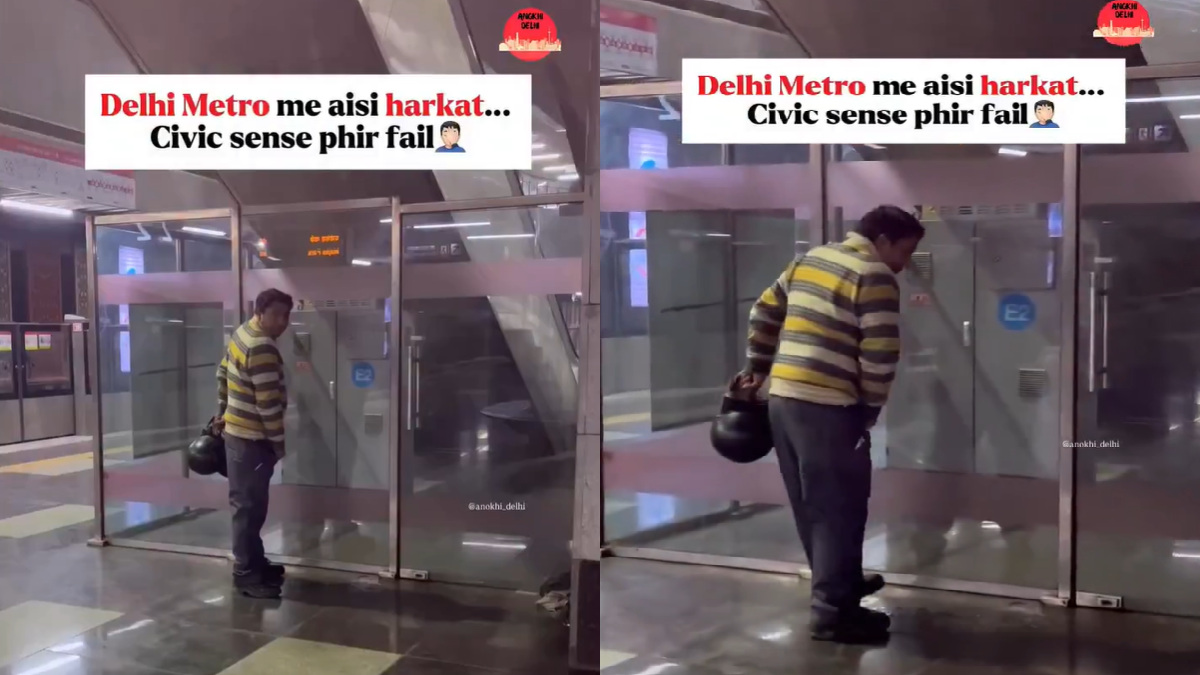 Delhi Man Openly Urinates at Delhi Metro Station | Photo Credit: https://x.com/gharkekalesh