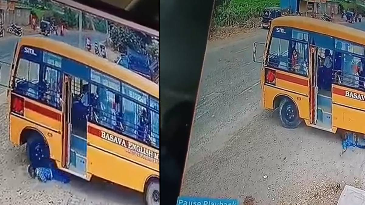 ಶಾಲಾ ಬಸ್ ಚಾಲಕನ ಎಡವಟ್ಟು - ಸಿಸಿಟಿವಿಯಲ್ಲಿ ಕಂಡು ಬಂತು ಪಾದಚಾರಿ ಮೇಲೆ ಹರಿದು ಬಂದ ಭಯಾನಕ ದೃಶ್ಯ!!