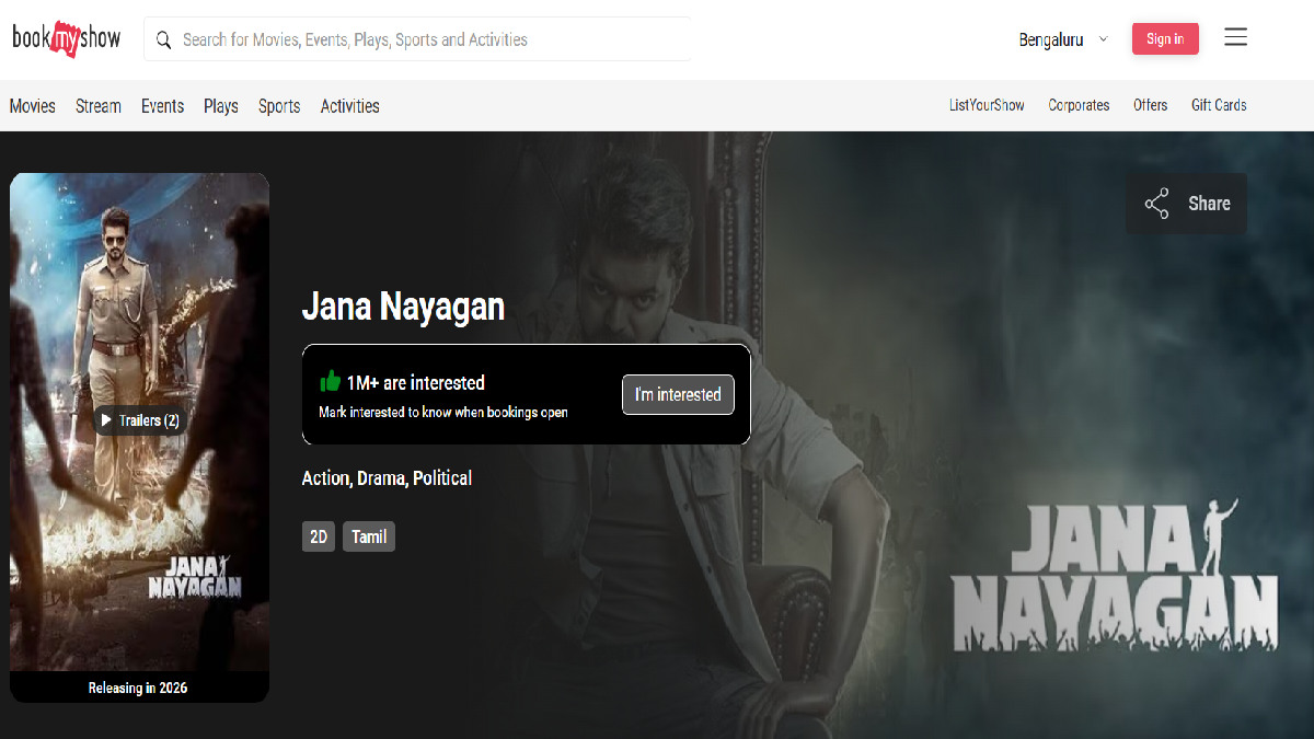 Thalapathy Fever: Vijay’s ‘Jana Nayagan’ Hits 1 Million Interests on BookMyShow Despite Release Date Mystery