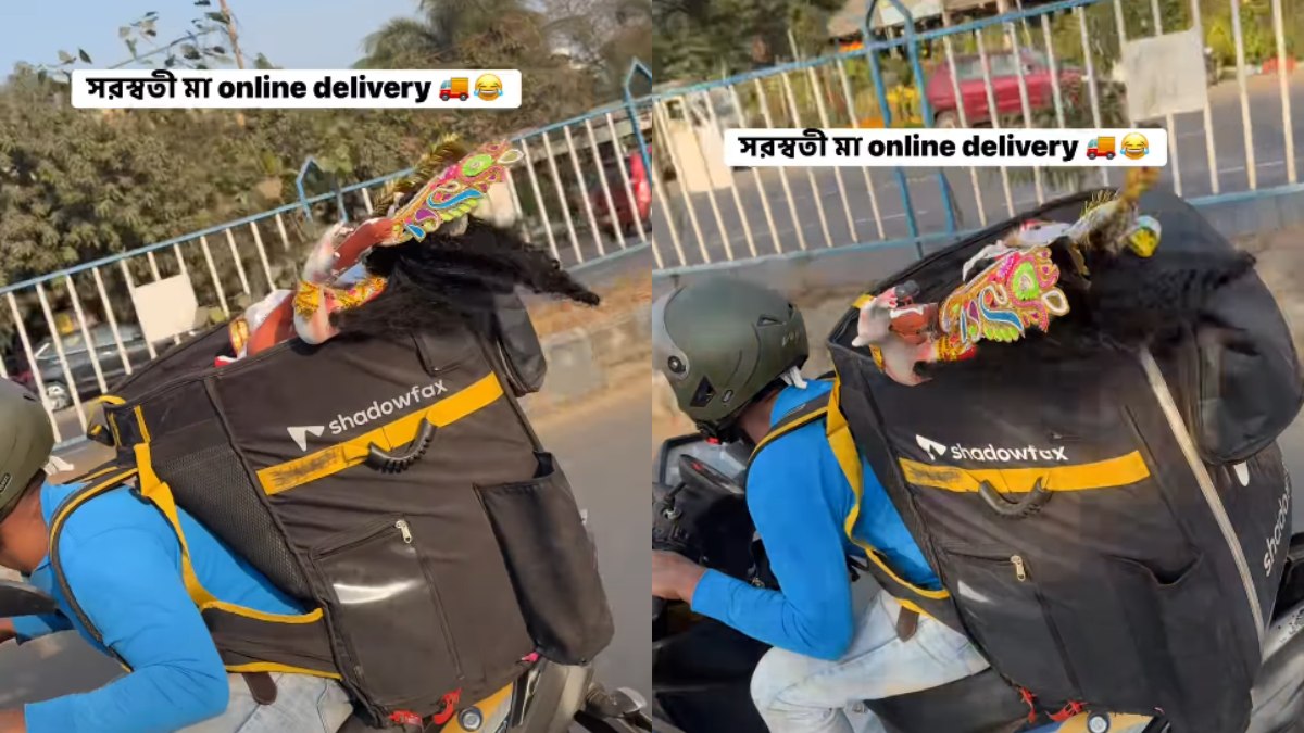 Saraswati Idol in Delivery Bag: Viral Kolkata Video Sparks ‘Kalyug’ Debate
