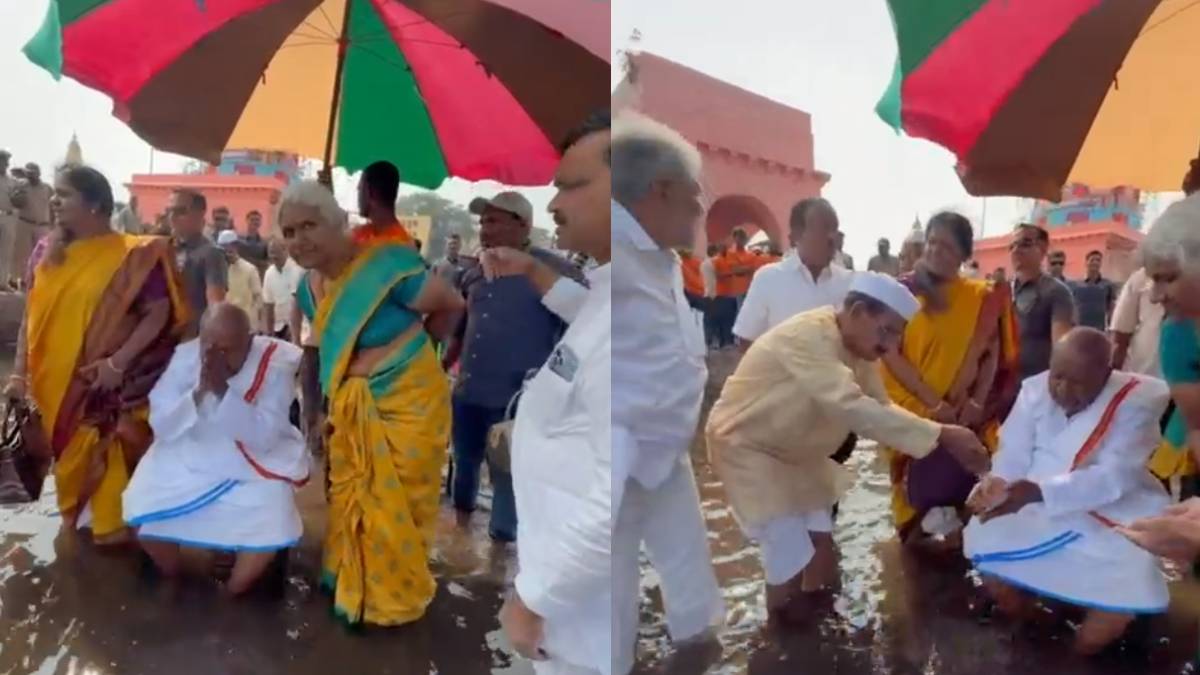 ಚಂದ್ರಭಾಗ ನದಿಯಲ್ಲಿ ಪೂಜೆ ಸಲ್ಲಿಸಿದ ಮಾಜಿ ಪ್ರಧಾನಿ - ಪಂಢರಪುರದಲ್ಲಿ ದೇವೇಗೌಡ ಅವರ ಭಕ್ತಿಯ ಕ್ಷಣಗಳು