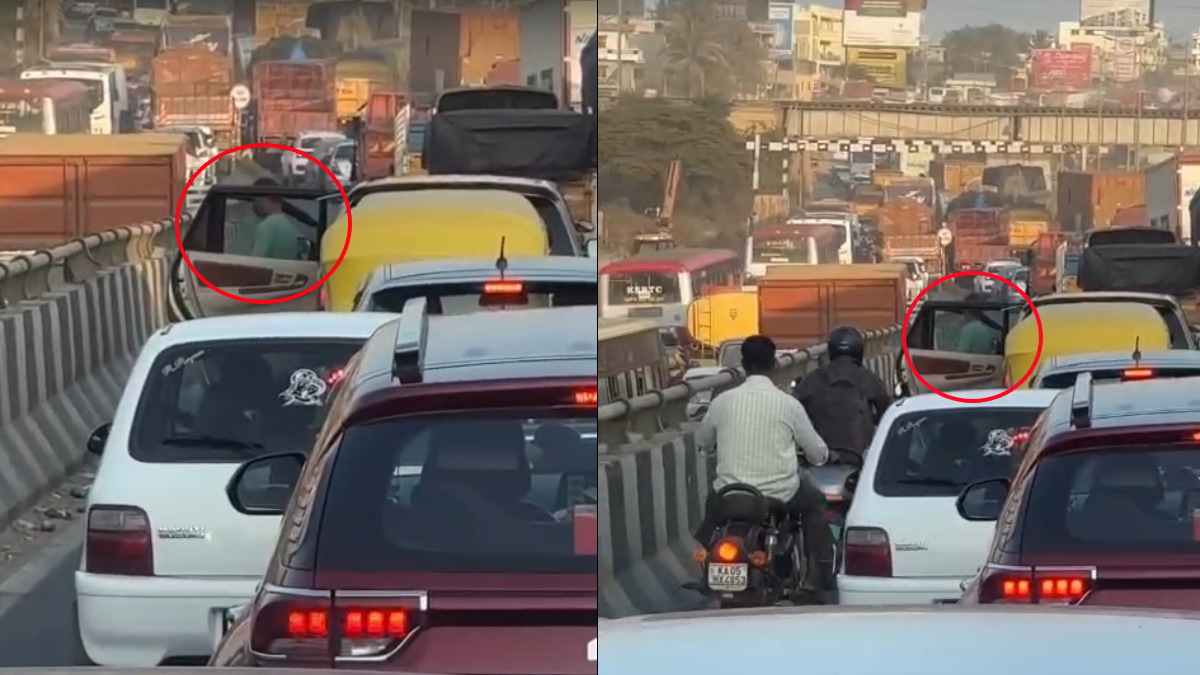 Caught on Camera: Driver Urinates in Public on Bengaluru's Chandapura Flyover Amidst Grueling Traffic Jam