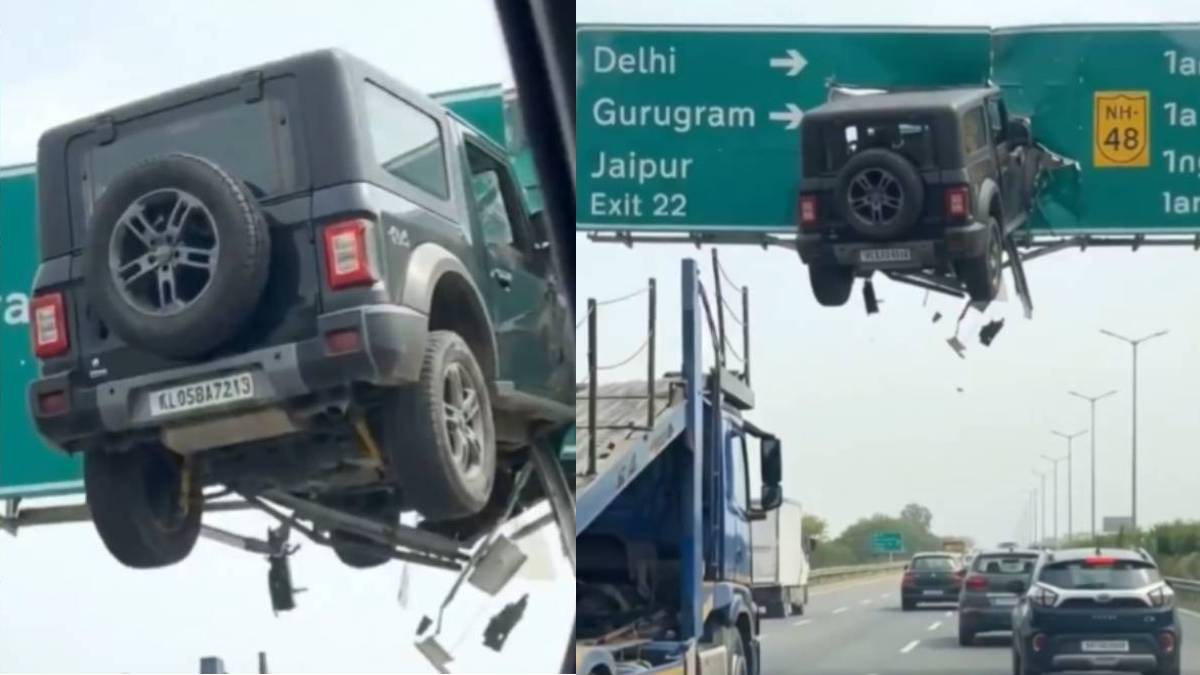 ಹೆದ್ದಾರಿ ಫಲಕಕ್ಕೆ ಥಾರ್ ಡಿಕ್ಕಿ ಹೊಡೆದ ದೃಶ್ಯ ವೈರಲ್ - ಅಸಲಿಗೆ ಇದರ ಹಿಂದಿನ ಅಸಲಿಯತ್ತೇನು?