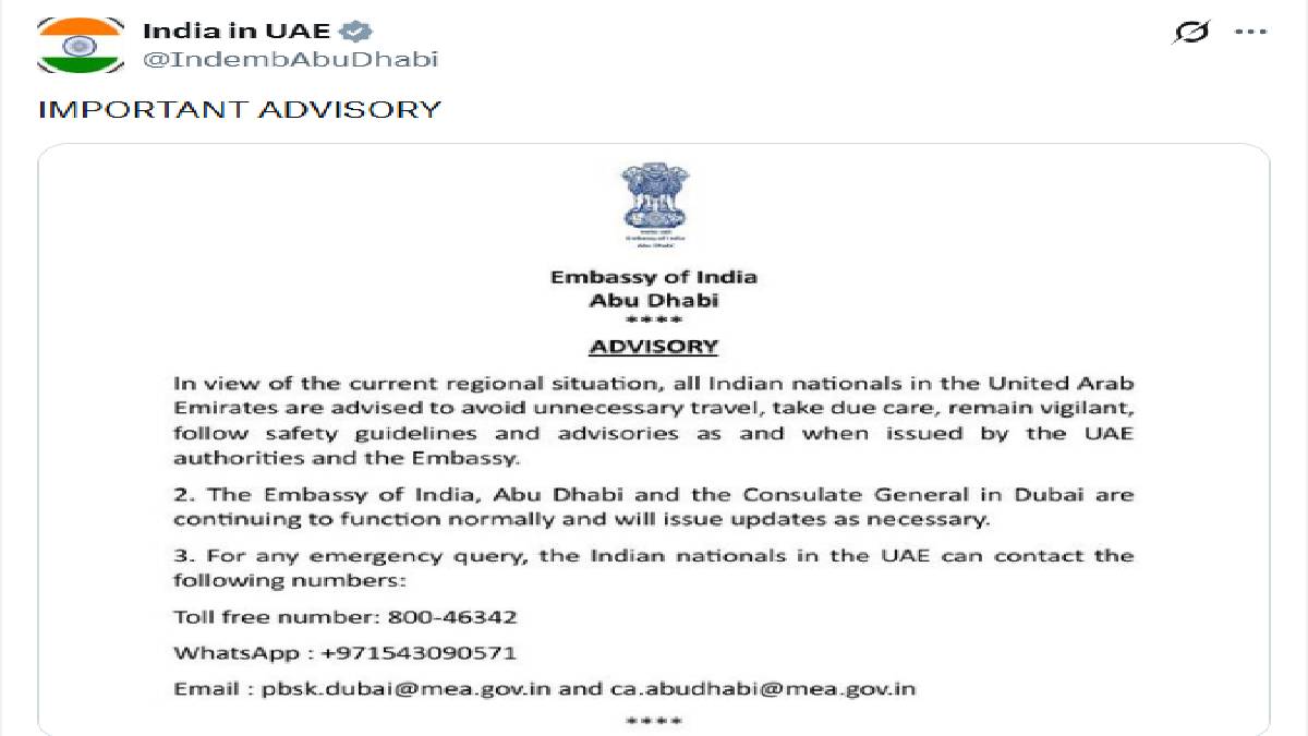 Indian Embassy in UAE Issues Safety Advisory for Nationals Amid Regional Tensions