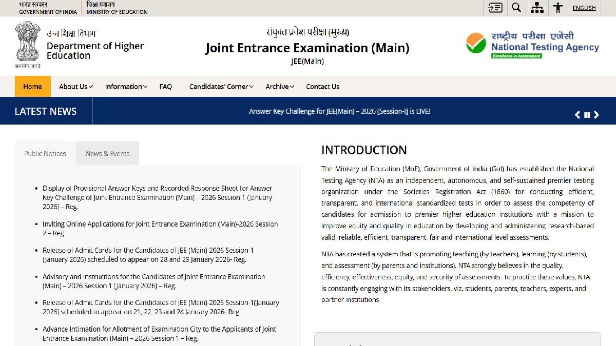 JEE Main 2026 | Photo Credit: https://jeemain.nta.nic.in/