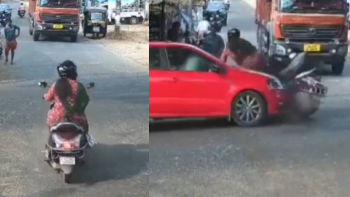 Speeding Car Hits Scooter at Madakkal Junction, Raising Road Safety Concerns