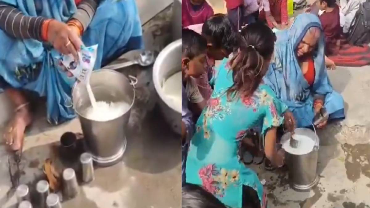 Mahoba School Staff Caught Mixing Two Milk Packets in Buckets of Water