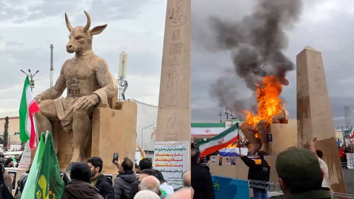 Iran Protesters Burn Baal Effigy While Chanting Against Israel in Streets