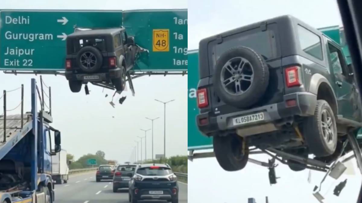 Viral Video Shows Thar Crashing Into Highway Board on NH 48