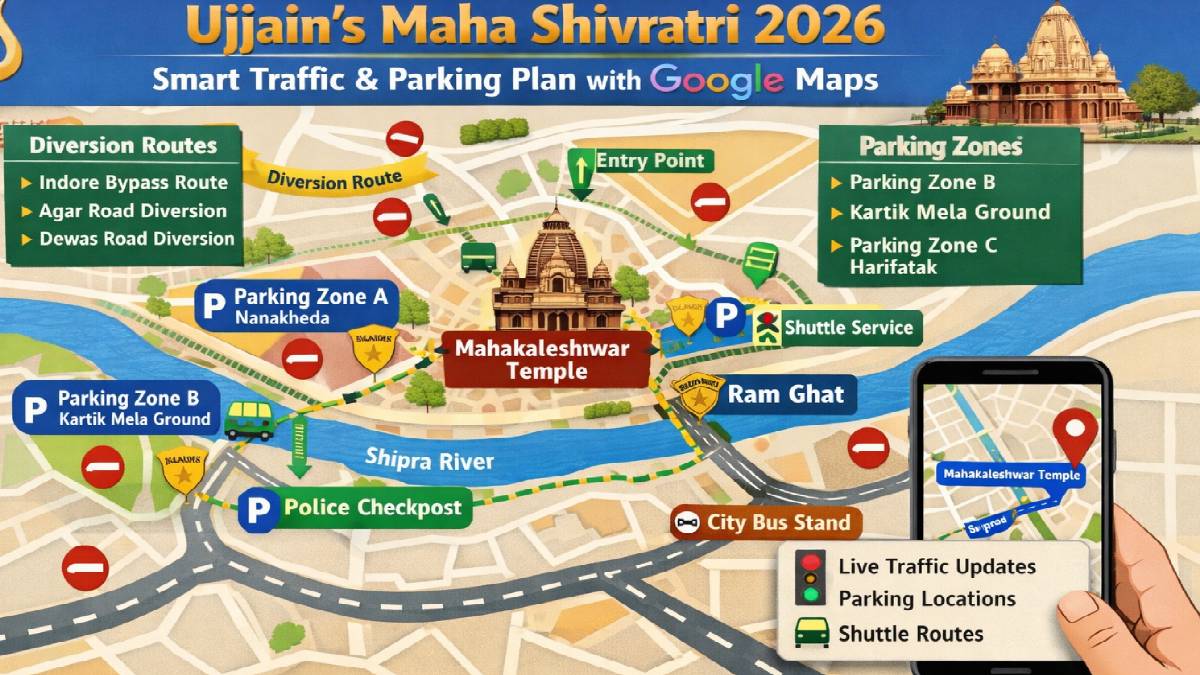 Smart Traffic and Parking Plan for Ujjain Maha Shivratri 2026 with Google Maps