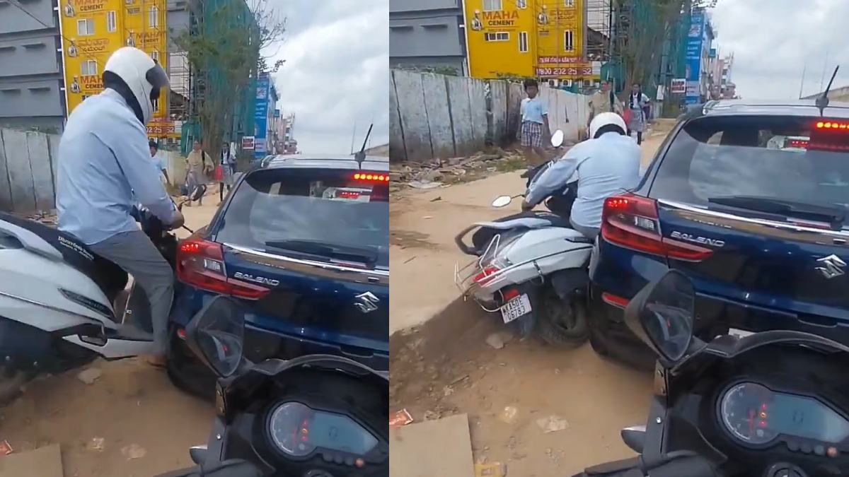 Bengaluru Road Incident: Car Driver’s Calm Reaction After Footpath Crash Goes Viral