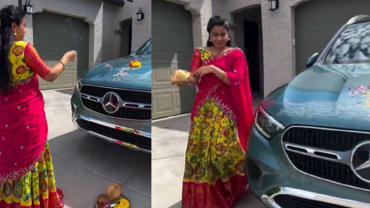 Indian-Origin Woman Performs Car Pooja for New Mercedes in USA, Tradition Lives On