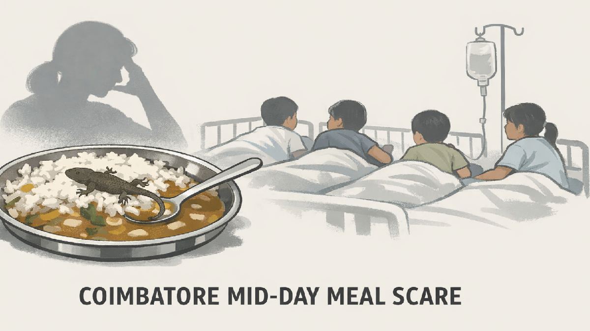Coimbatore Mid-Day Meal Scare: 40 Children Hospitalized After Lizard Found in Food