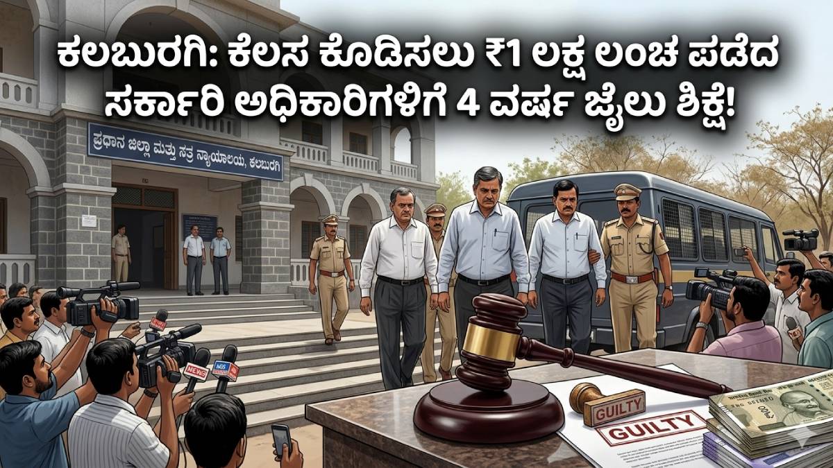 ಕಲಬುರಗಿ ನ್ಯಾಯಾಲಯದ ಖಡಕ್ ತೀರ್ಪು - ಕೆಲಸ ಕೊಡಿಸಲು ₹1 ಲಕ್ಷ ಲಂಚ ಪಡೆದ ಸರ್ಕಾರಿ ಅಧಿಕಾರಿಗಳಿಗೆ 4 ವರ್ಷ ಜೈಲು ಶಿಕ್ಷೆ!!