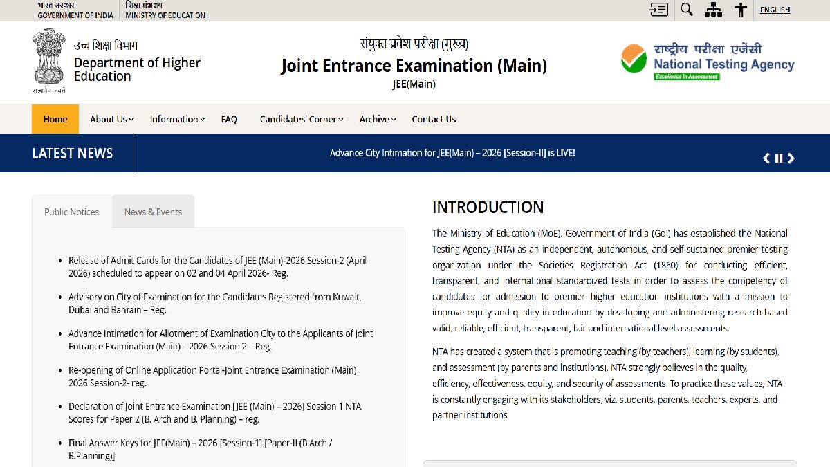 JEE Main 2026 Session 2 Admit Card Released; Here’s How to Download Hall Ticket