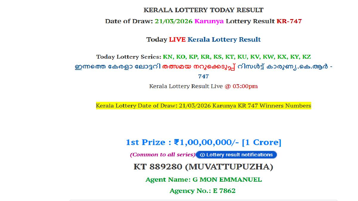 Kerala Lottery Karunya KR-747 Results: ₹1 Crore Winner Announced