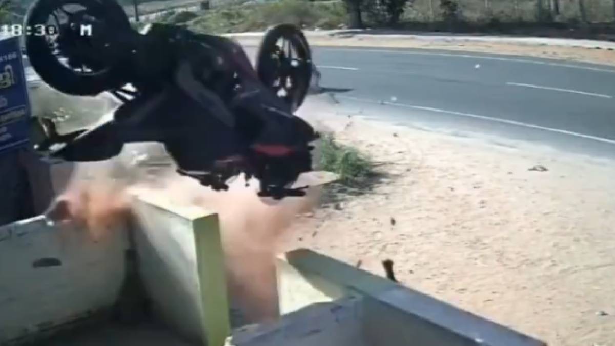 Dramatic Road Accident in Natham, Dindigul as Man Collides with Bike