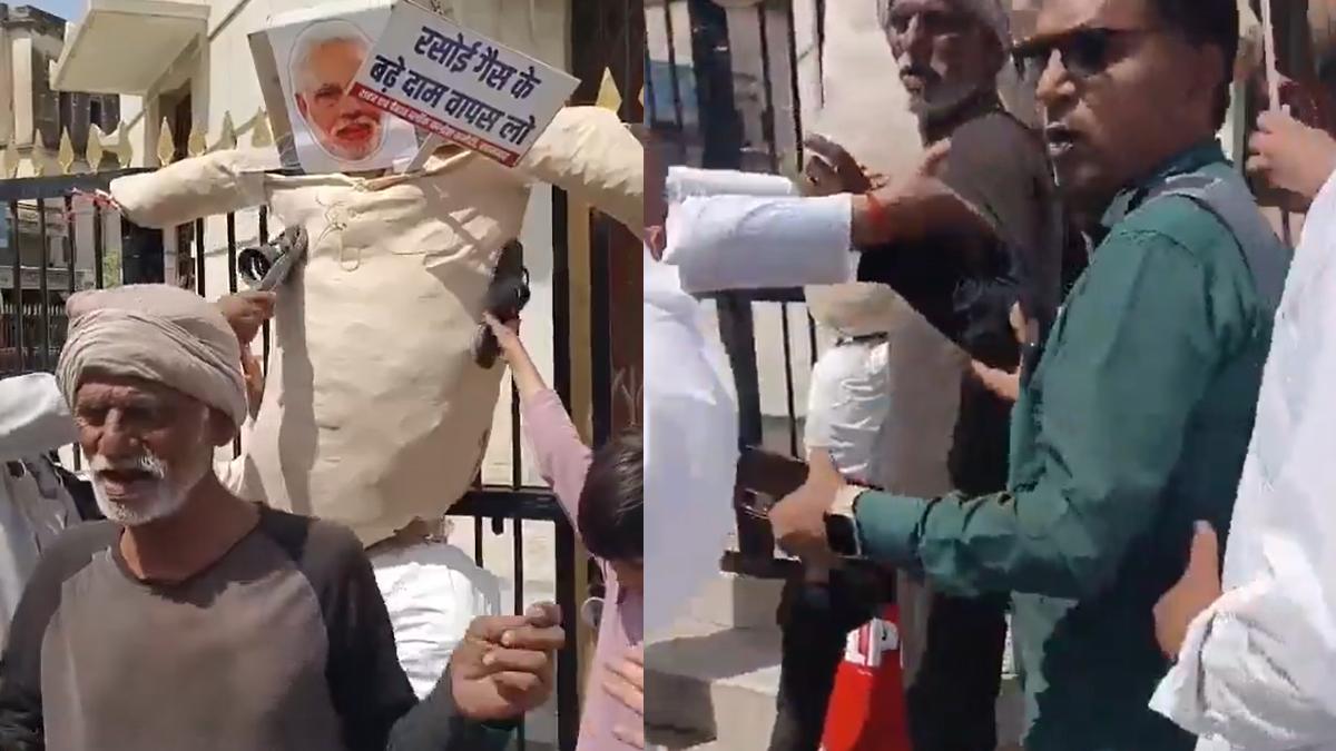Ratangarh LPG Protest Turns Chaotic as Man Interrupts Modi Effigy Burning