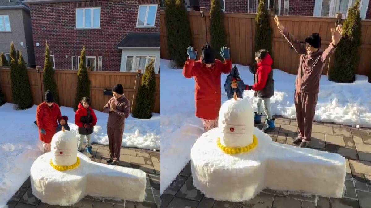 Canadian Family Builds Snow Shiva Lingam, Turning Winter Fun into Cultural Celebration