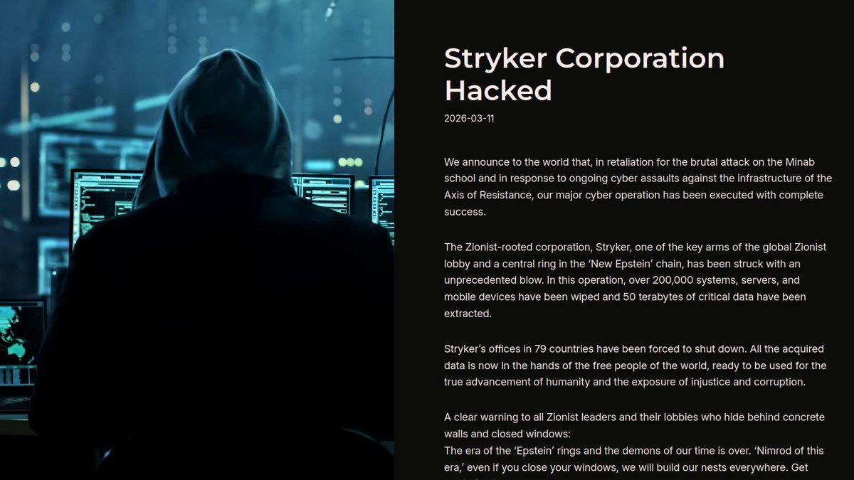 Who Is Behind the Cyber Attack on Stryker Cork? Iran-Linked Handala Group Suspected