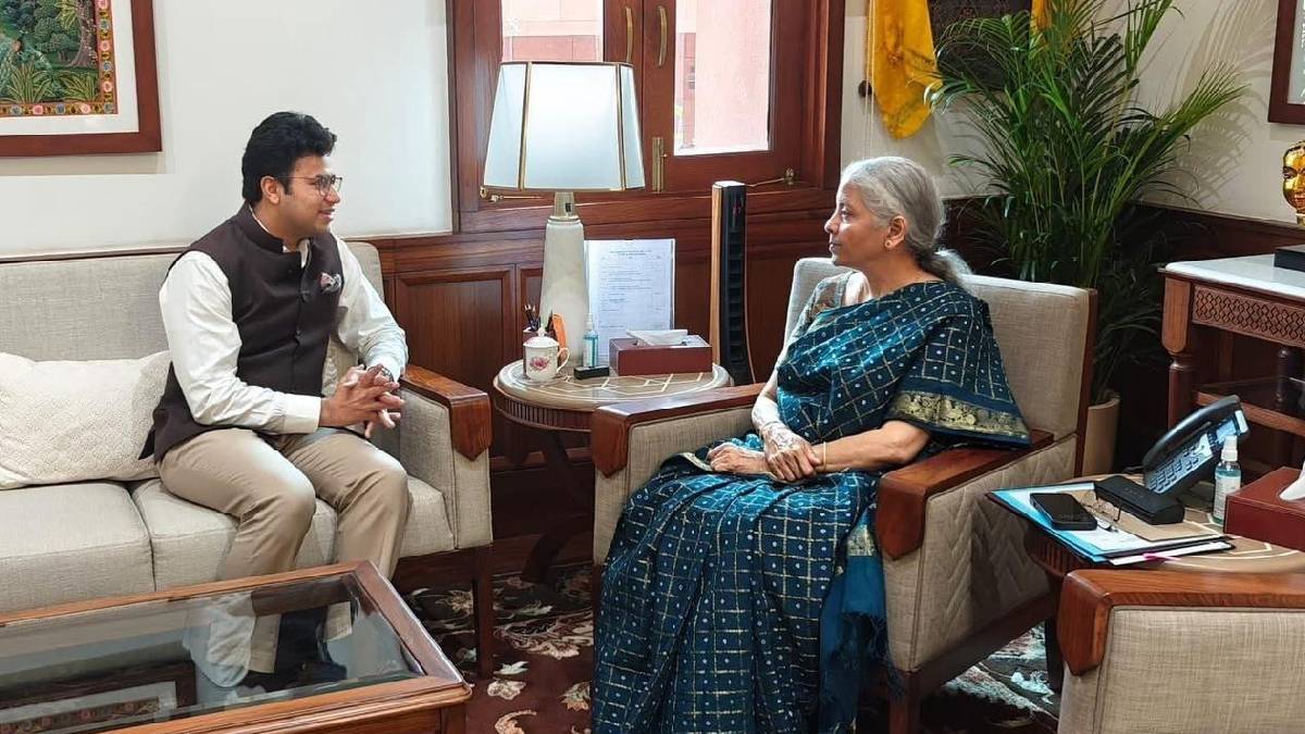 Tejasvi Surya Meets Union Finance Minister Nirmala Sitharaman in New Delhi