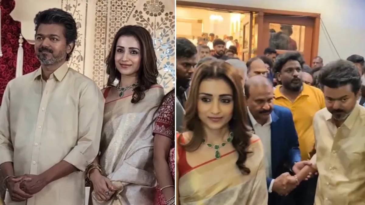 ಮದುವೆ ಸಮಾರಂಭದಲ್ಲಿ ಒಂದಾಗಿ ಕಾಣಿಸಿಕೊಂಡ ವಿಜಯ್-ತ್ರಿಶಾ