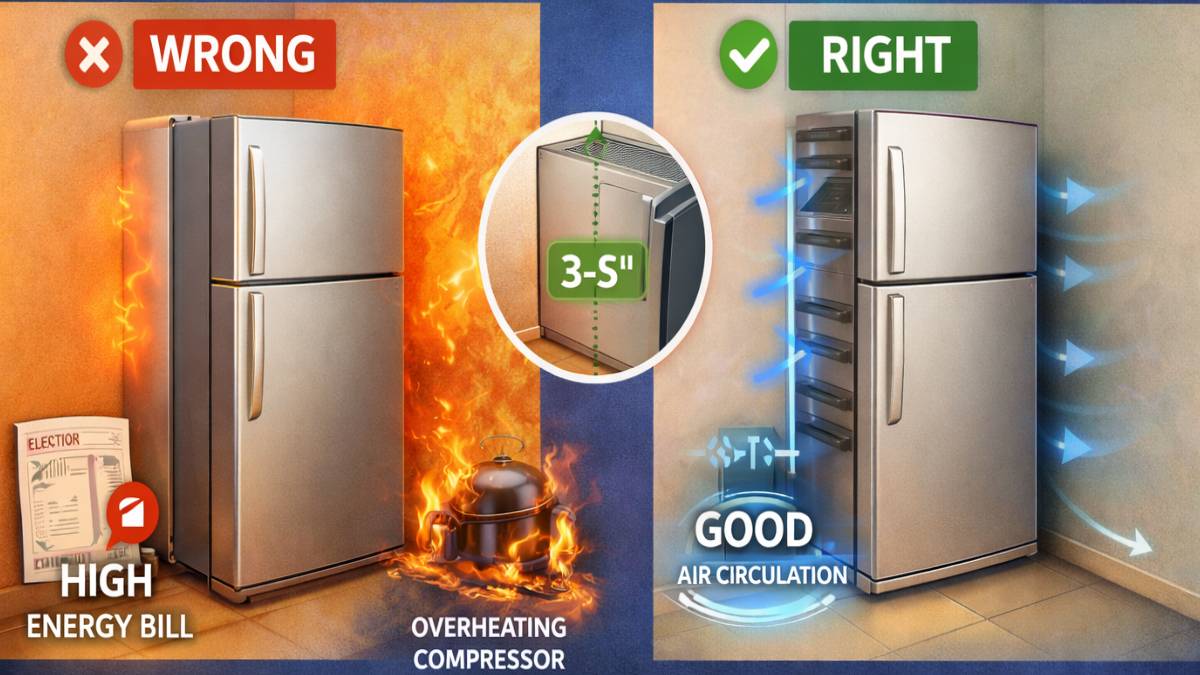 ಫ್ರಿಡ್ಜ್ ಮತ್ತು ಗೋಡೆ ನಡುವೆ ಎಷ್ಟು ಅಂತರವಿರಬೇಕು? ಕರೆಂಟ್ ಬಿಲ್ ಅರ್ಧದಷ್ಟು ಕಡಿಮೆ ಮಾಡಲು ಇಲ್ಲಿದೆ ಸಕತ್ ಪ್ಲಾನ್!!