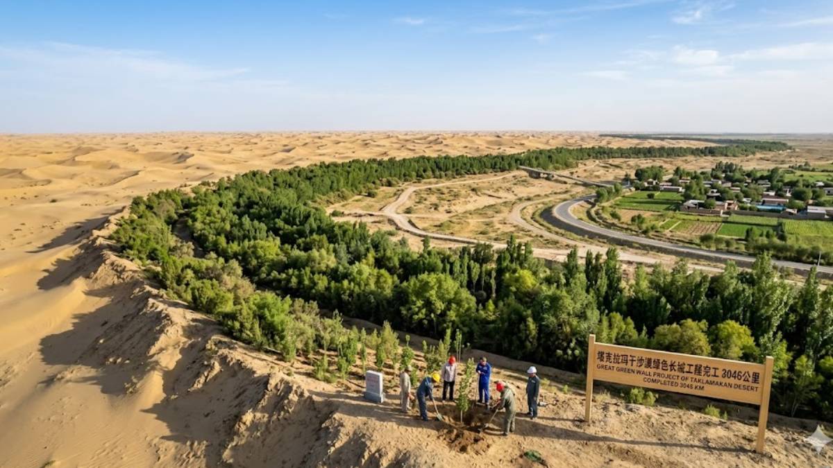 ಮರಳುಗಾಡಿಗೆ ಹಸಿರು ಕವಚ - ಕೃಷಿ ಭೂಮಿಯನ್ನು ರಕ್ಷಿಸಲು ಚೀನಾ ನಿರ್ಮಿಸಿದ ಜಗತ್ತಿನ ಅತಿ ದೊಡ್ಡ ಹಸಿರು ಗೋಡೆ!!