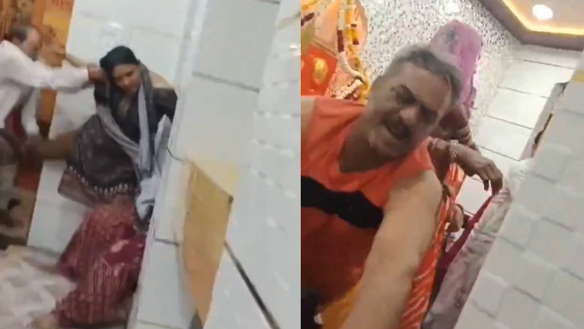 ದೇವಸ್ಥಾನದ ಆವರಣದಲ್ಲೇ ಮಹಿಳೆಯ ಮೇಲೆ ಅಟ್ಟಹಾಸ: ಕೂದಲು ಹಿಡಿದು ಎಳೆದಾಡಿ ಕ್ರೌರ್ಯ - ವಿಡಿಯೋ ವೈರಲ್!!