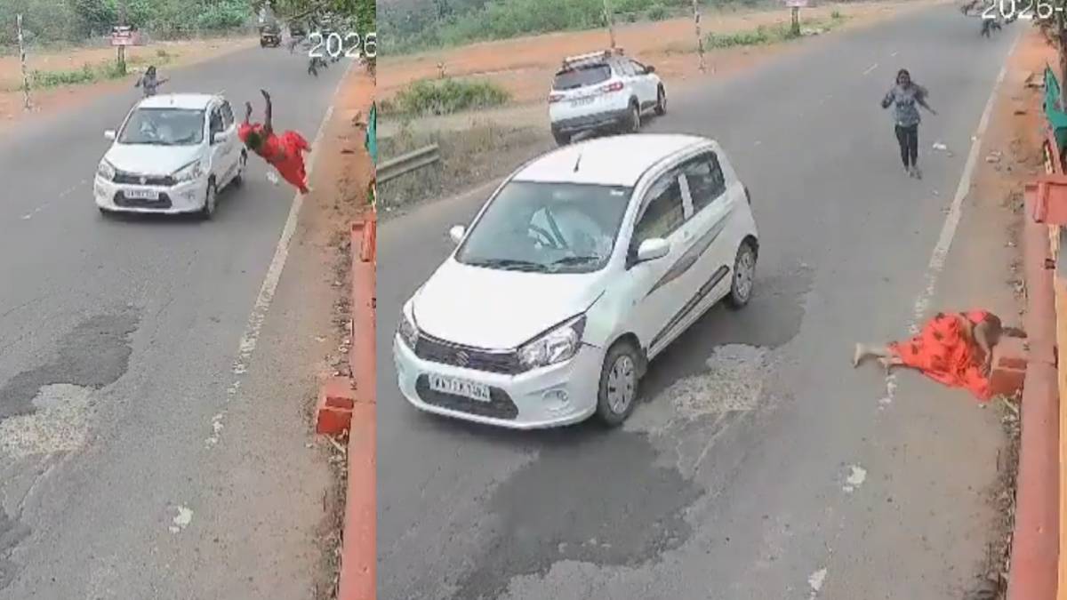 ಮೈ ಜುಂ ಎನ್ನುವ ಅಪಘಾತ: ಕಾರು ಡಿಕ್ಕಿಯಾಗಿ ಗಾಳಿಯಲ್ಲಿ ಹಾರಿ ಬಿದ್ದ ಮಹಿಳೆ - ಬೆಚ್ಚಿಬೀಳಿಸುತ್ತೆ ಸಿಸಿಟಿವಿ ದೃಶ್ಯ!!
