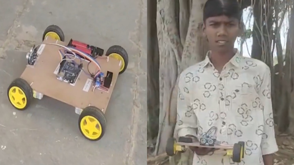 Telangana 10th Class Student Ashrith Builds Robot to Detect Wild Animals Using Ultrasonic Sensors