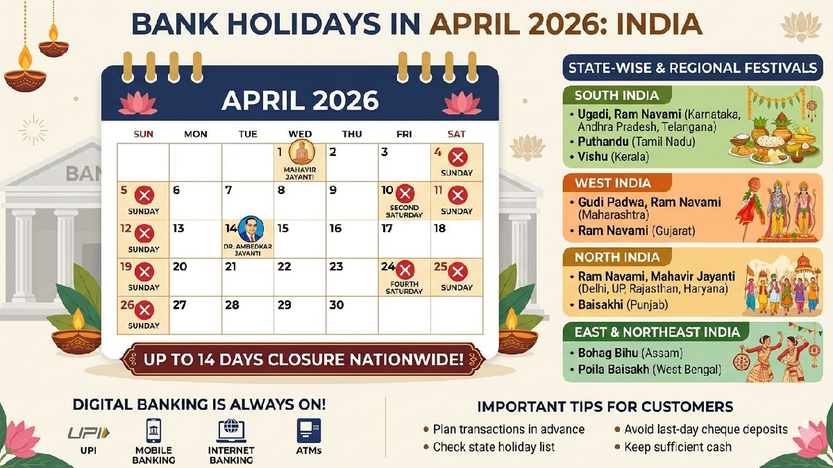 Bank Holidays in April 2026: State-Wise List and 14 Days Closure Across India