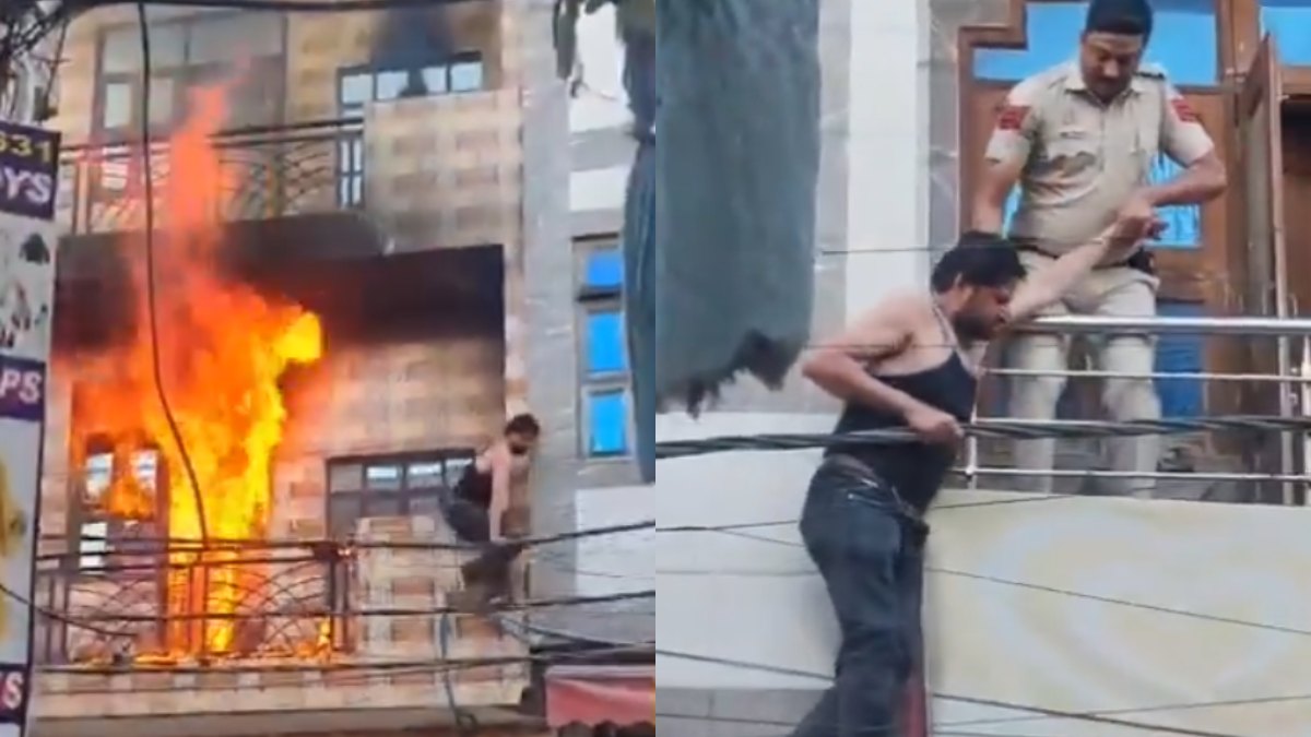 Delhi Fire Incident: Man Risks Life Walking on Live Wires to Escape Flames in Swaroop Nagar