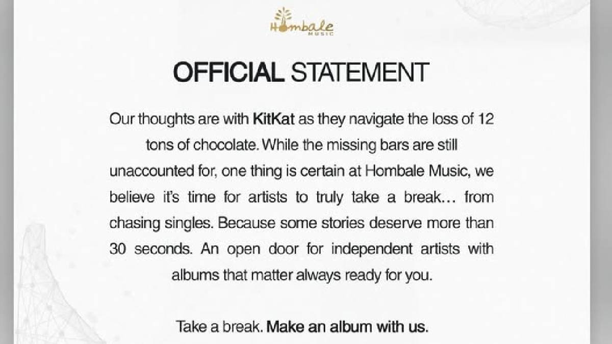 ಕೇವಲ 30 ಸೆಕೆಂಡ್ ವಿಡಿಯೋಗಳಿಗೆ ಸೀಮಿತವಾಗಬೇಡಿ! ಸ್ವತಂತ್ರ ಸಂಗೀತ ಪ್ರತಿಭೆಗಳಿಗೆ ಹೊಂಬಾಳೆ ಮ್ಯೂಸಿಕ್ ಮುಕ್ತ ಆಹ್ವಾನ!!