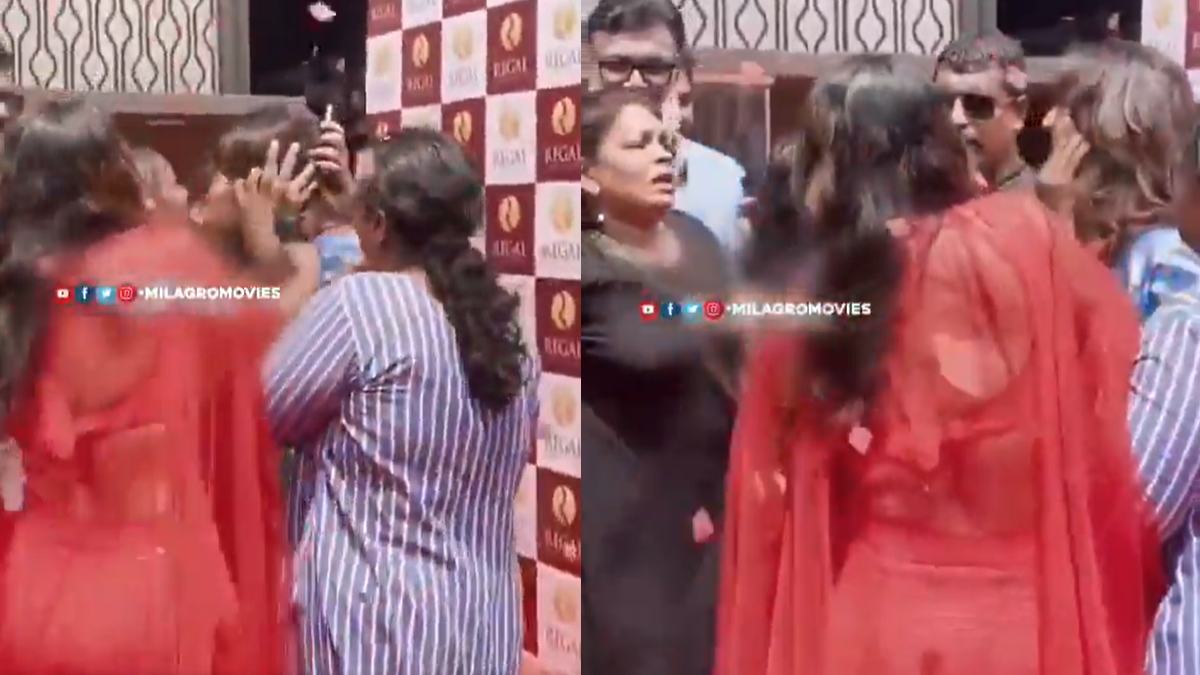 Malayalam Actress Manju Warrier Faces Shocking Fan Encounter; Fan Forcefully Kisses Actress On Stage | Photo Credit: https://x.com/MilagroMovies