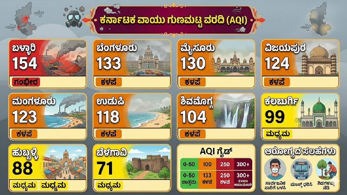 ಗಾಳಿಯಲ್ಲಿ ಇನ್ನೂ ಅಪಾಯಕಾರಿ ಅಂಶ - ಬೆಂಗಳೂರು ಮತ್ತು ರಾಜ್ಯದ ಪ್ರಮುಖ ನಗರಗಳ ಲೇಟೆಸ್ಟ್ ವರದಿ ಇಲ್ಲಿದೆ!!
