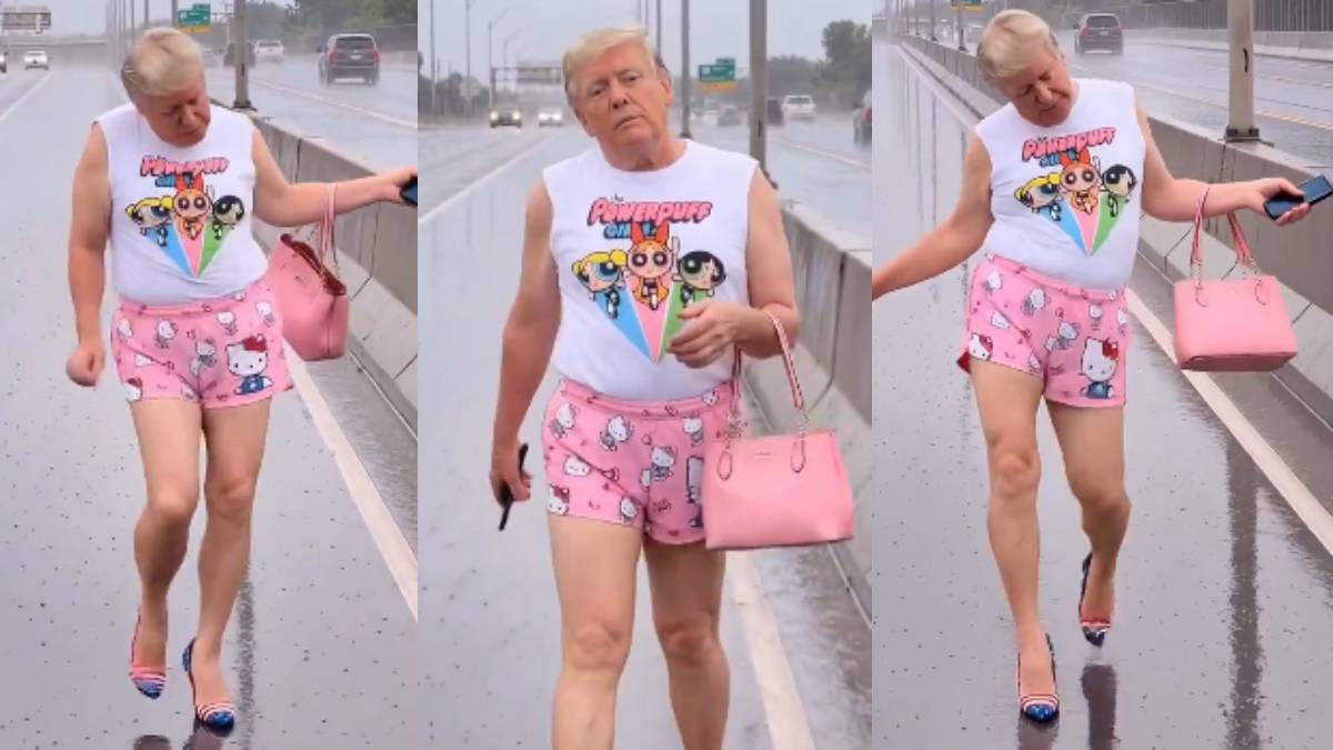 ಡೊನಾಲ್ಡ್ ಟ್ರಂಪ್ 'ಹಲೋ ಕಿಟ್ಟಿ' ಚೆಡ್ಡಿ, ಹೈ ಹೀಲ್ಸ್ ಧರಿಸಿ ರಸ್ತೆಯಲ್ಲಿ ಕ್ಯಾಟ್‌ವಾಕ್!!