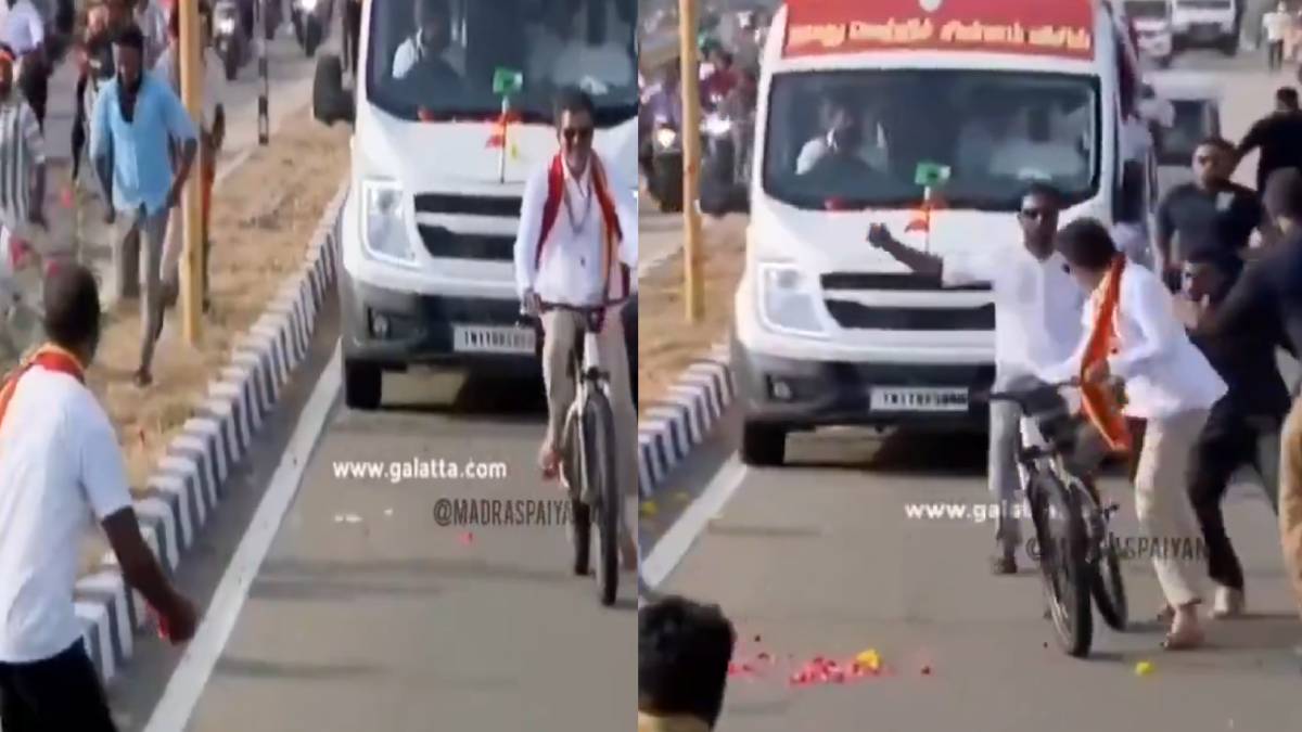 ಬಾಂಬ್ ಅಂದುಕೊಂಡು ಬೆಚ್ಚಿಬಿದ್ದ ದಳಪತಿ ವಿಜಯ್ - ಸೈಕಲ್ ರ್ಯಾಲಿಯಲ್ಲಿ ನಡೆದ ಈ ವಿಡಿಯೋ ಈಗ ಫುಲ್ ವೈರಲ್!!