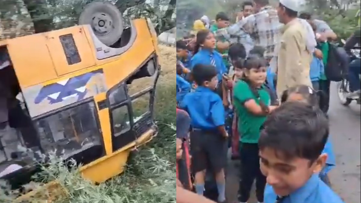 School Bus Overturns in Meerut’s Daurala Area, Children Rescued by Villagers