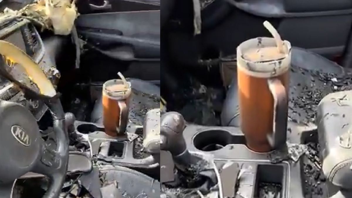 Woman’s Viral Video Shows Stanley Thermos Surviving Car Fire, Company Replaces Her Car