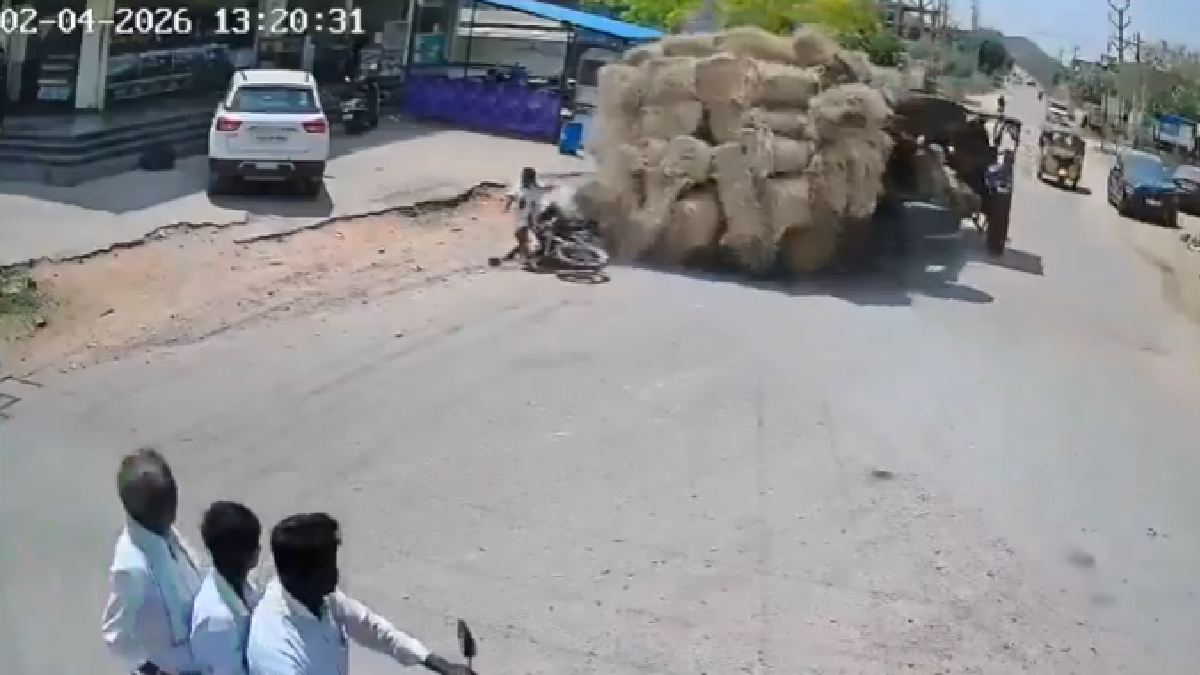 Overloaded Tractor Falls on Biker in Marriguda, Raising Road Safety Concerns