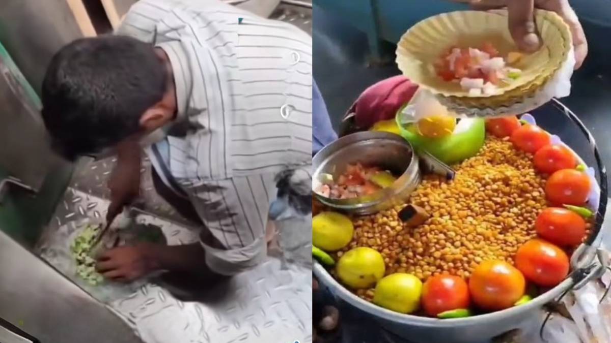 ಟ್ರೈನ್‌ನಲ್ಲಿ ಸಿಗೋ ಚನ್ನಾ ಮಸಾಲಾ ತಿನ್ನುವ ಮುನ್ನ ಎಚ್ಚರ - ನೆಲದ ಮೇಲೆ ಈರುಳ್ಳಿ ಕತ್ತರಿಸುವ ದೃಶ್ಯ ವೈರಲ್!!