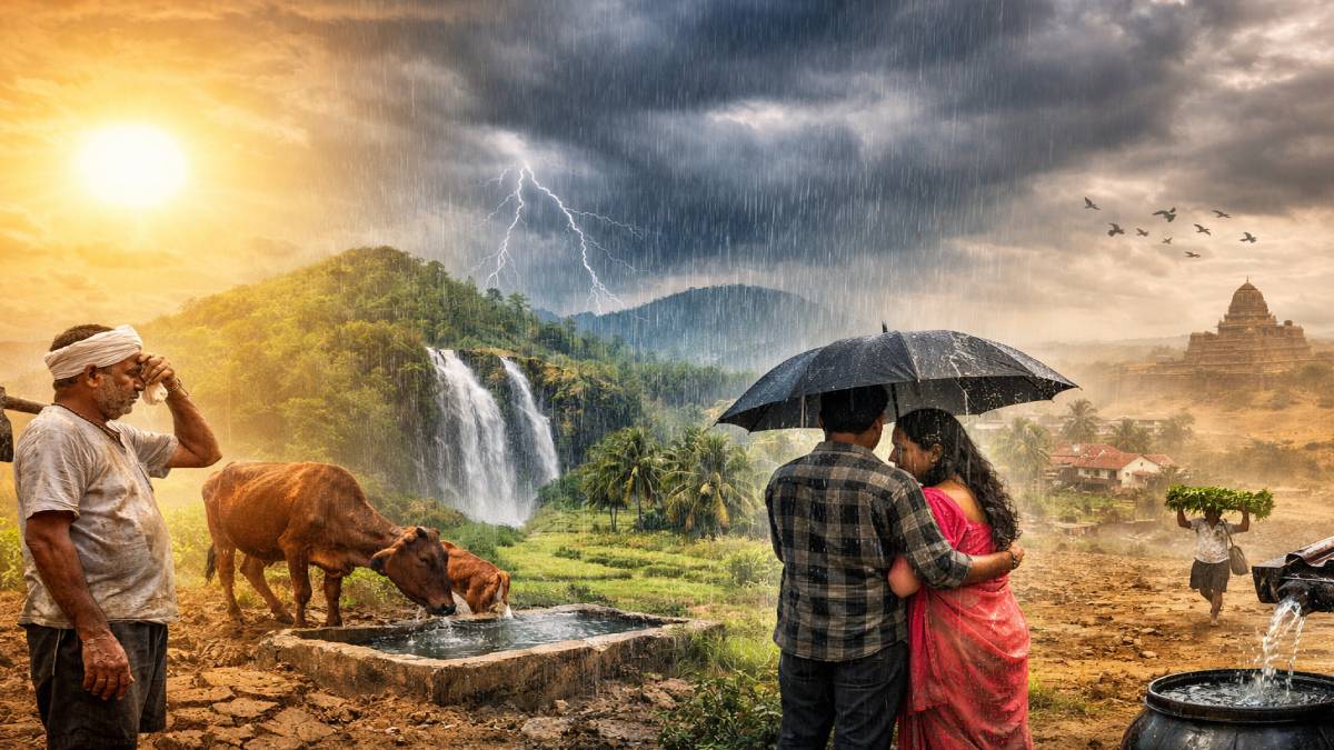 ಬಿಸಿಲಿಗೆ ಬ್ರೇಕ್: ಮಳೆ ಮೋಡಗಳ ಆಟ ಶುರು; | Photo Credit: AI