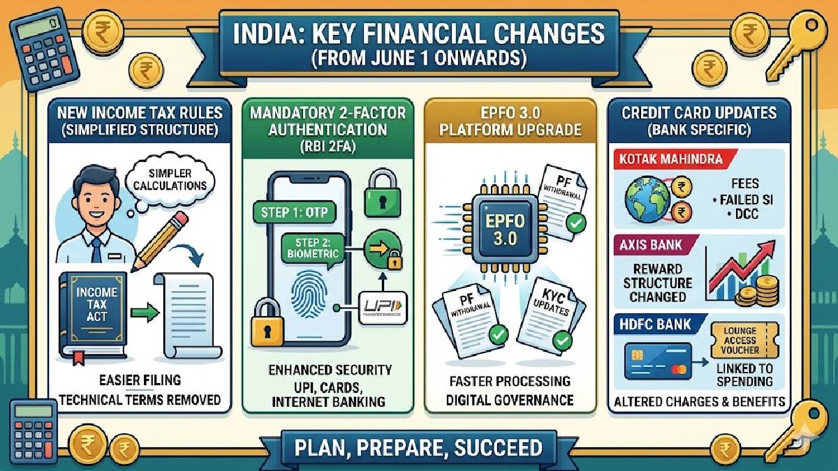 Major Financial Changes From June 1: New Tax Rules, 2FA, EPFO and Credit Card Updates